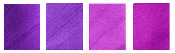 L-R Waltraud Bethge Papier Cool Colors Lavendel, Herbin Violet Pensée, Rotring Violett and Pelikan Flieder