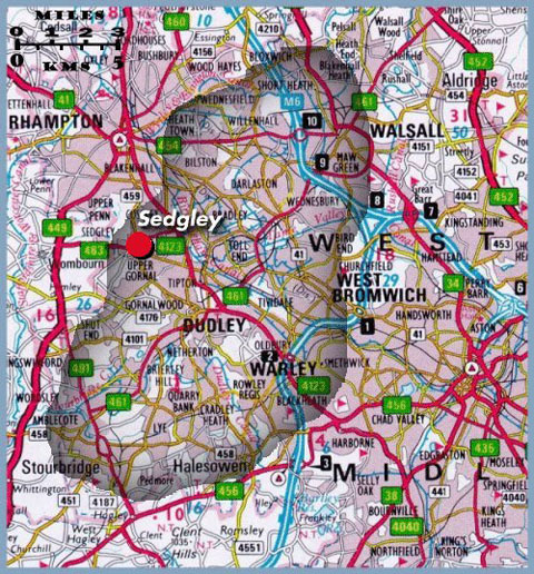 The Black Country – shaded area. Note Bloxwich, my home, on the northeastern border!
